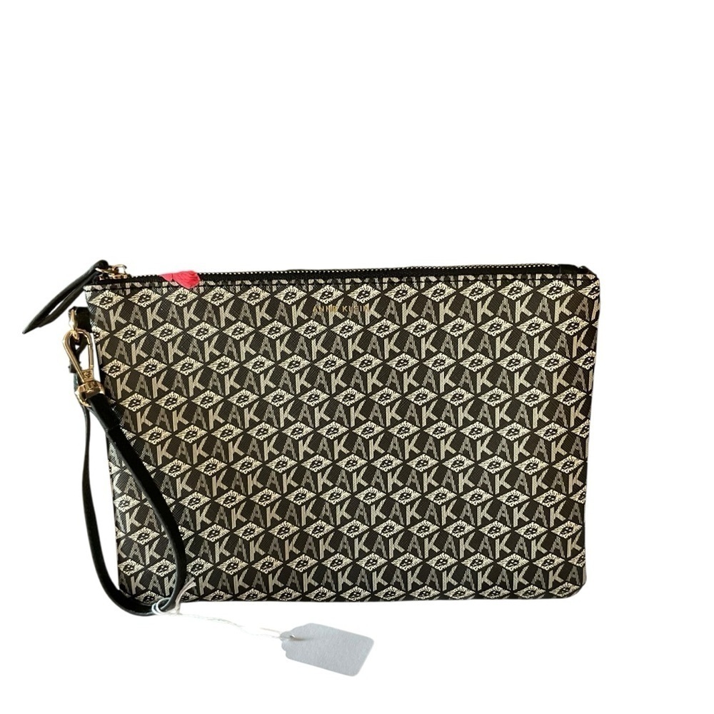 Anne Klein Black and Tan Geometric Clutch with Wristlet Strap - Picture 6 of 6